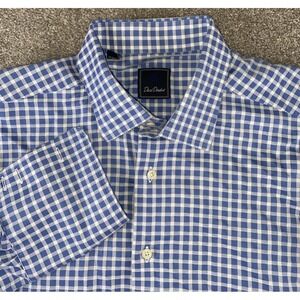 David Donahue Dress Shirt Blue Gingham Plaid Shirt 17.5-36/37 Mens XXL Flip Cuff